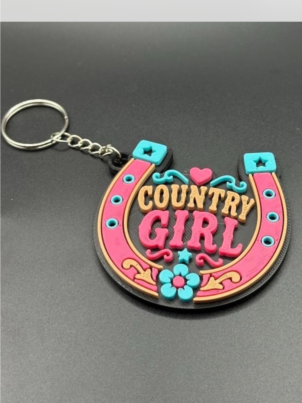 Country Girl Horseshoe Keychain - Pink & Turquoise
